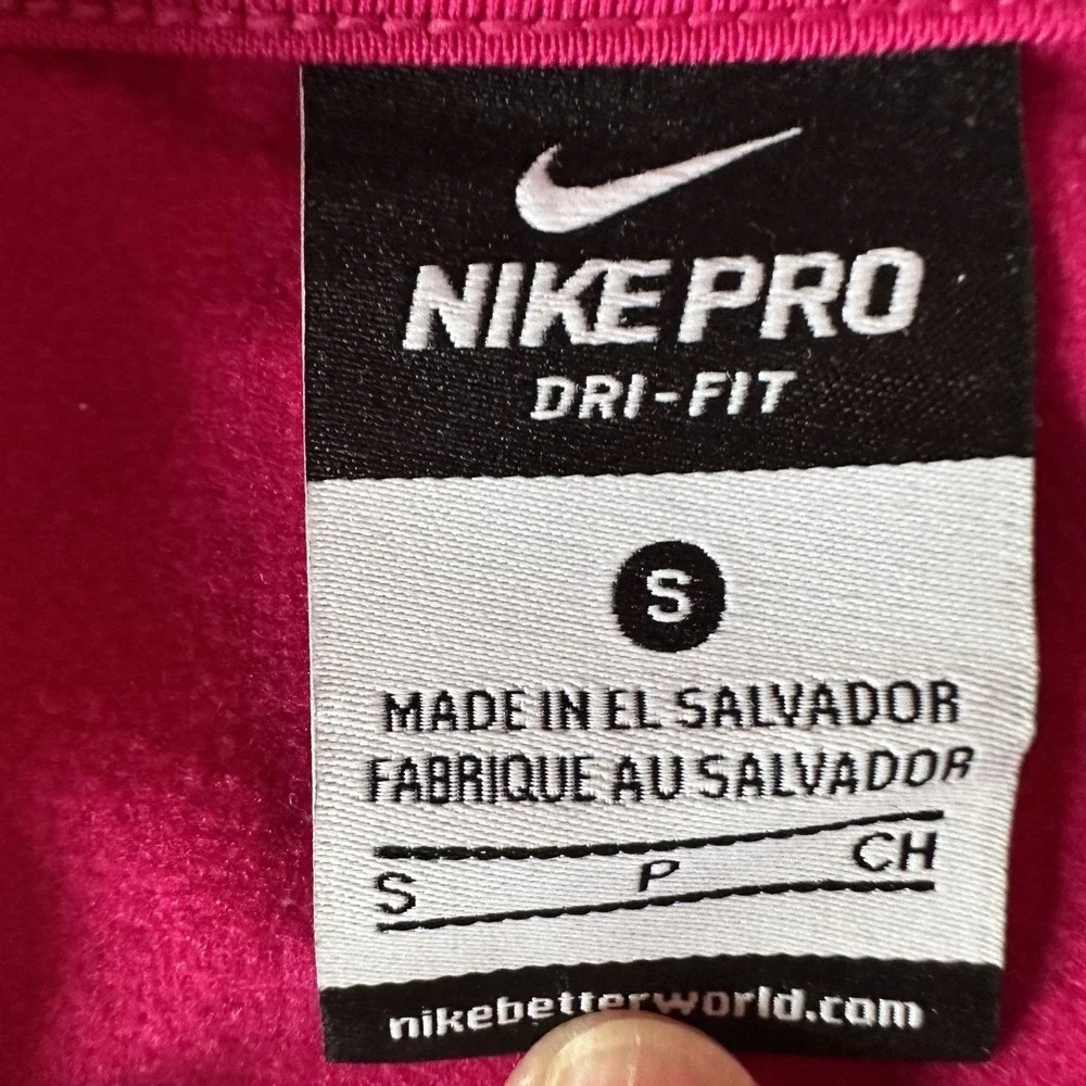 Nike Pro Dri-FIT‎ Shirt Womens Small Pink 1/4 Zip Mock Neck Running Top Athletic